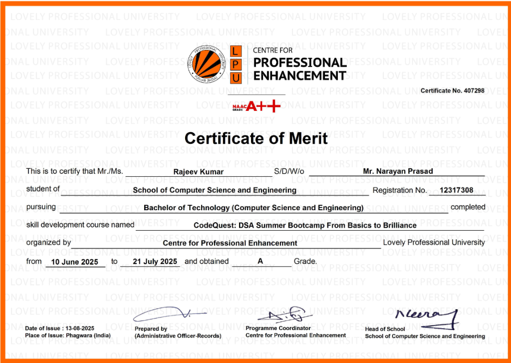 DSA Bootcamp Certificate